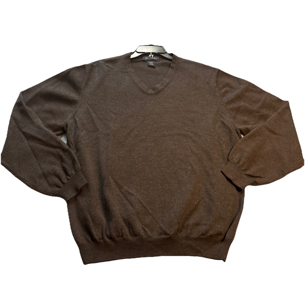 Brooks Brothers Sweater Men's Charcoal Excellent Merino Wool Stretch V-Neck XL